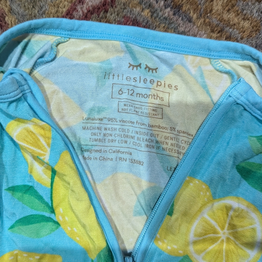 Little Sleepies Blue Lemons 6-12mo Bamboo Pajamas - Picture 2 of 2